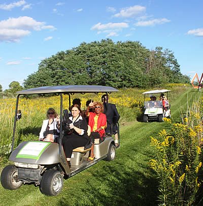 Cart with guests at Nathan Manilow Sculpture Park