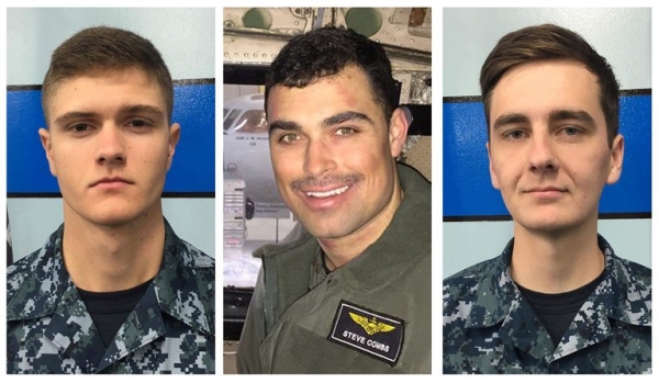 Bryan Grosso, an aviation ordnanceman airman apprentice; Lt. Steven Combs; and Matthew Chialastri, an aviation boatswain’s mate airman