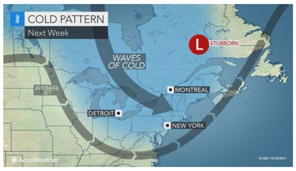 cold pattern northeast United States next week