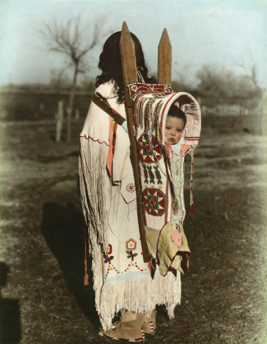 ‘Dorothy Poolaw Ware (Kiowa) Carrying Son Justin Lee Ware (Kiowa),