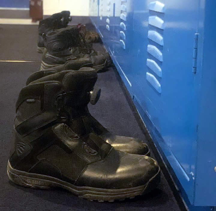 As part of safety procedures, officers are not wearing their uniforms home, including footwear, to protect their families. (Photo: PFPD)