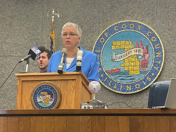 President Preckwinkle addresses the Board of Commissioners on October 15, 2020.