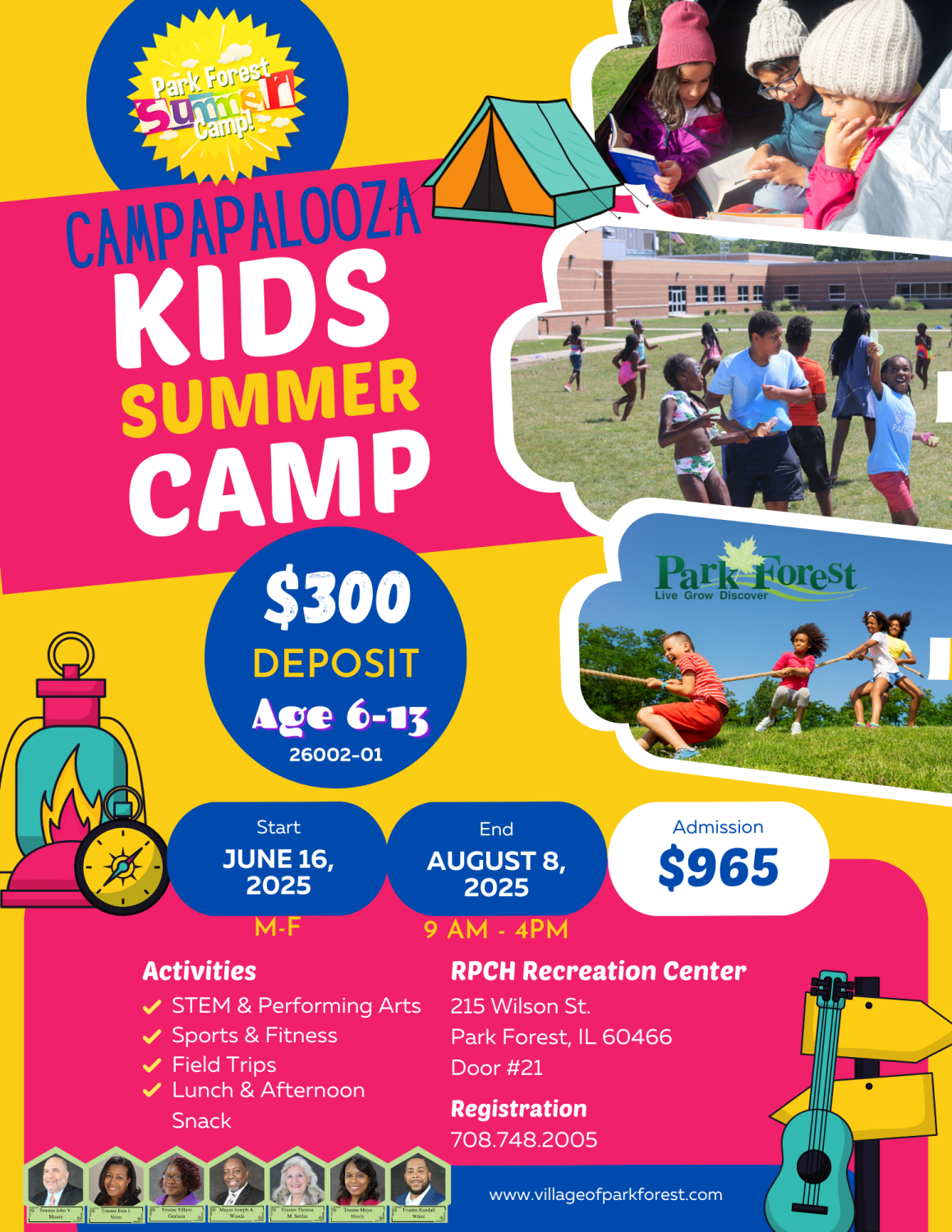 flyer with photos of kids playing camp games