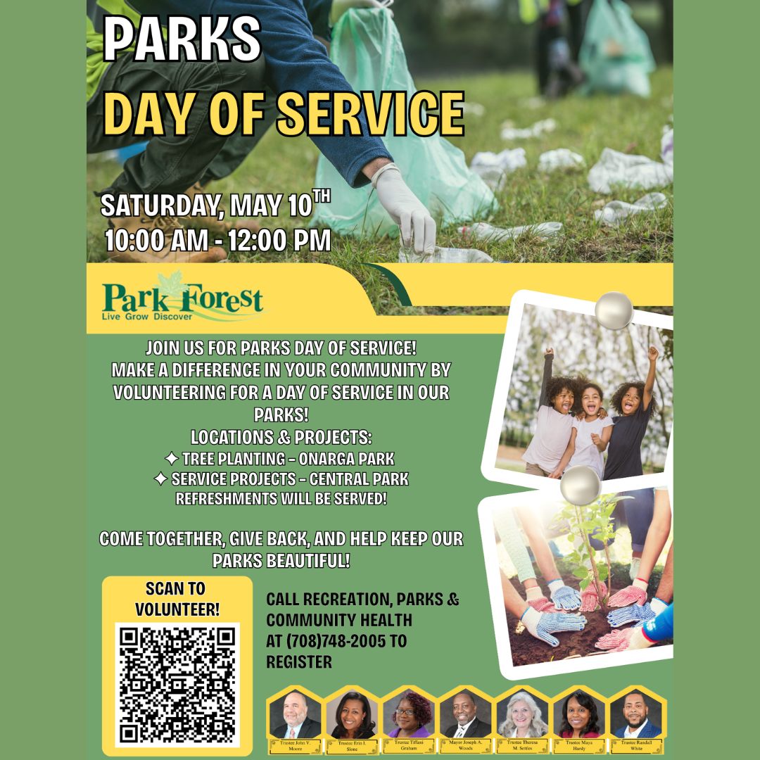 flyer with photos of hands picking up litter, girls with arms raised, and hands planting trees