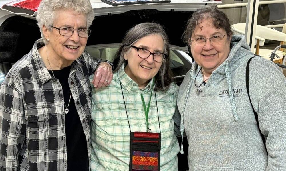 Sister Anita Cleary, Sisters Judith Hilbing (l) and Adele Human, supporting women deported
