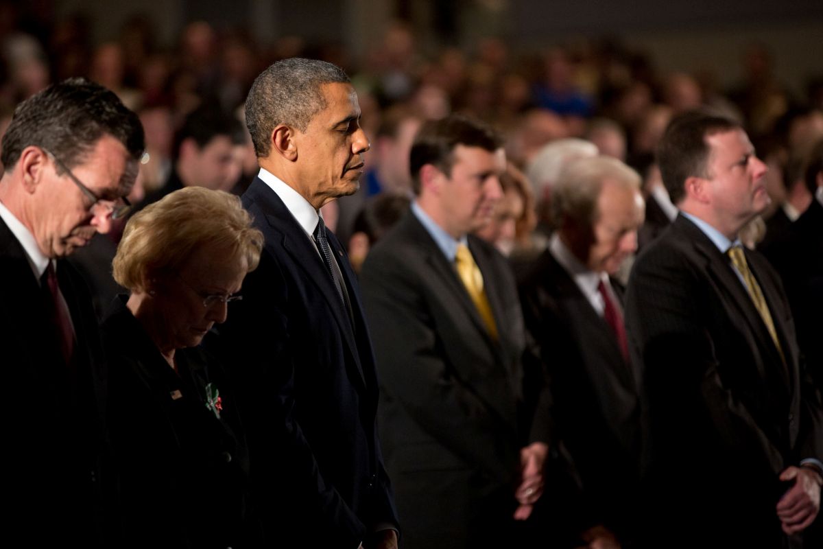 President Barack Obama attends the Sandy Hook interfaith vigil at Newtown High School in Newtown, Conn., Sunday, Dec. 16, 2012. (Official White House Photo by Pete Souza)