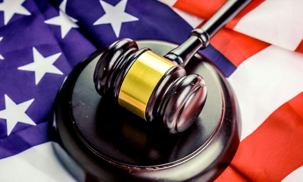 judge's gavel on a flag